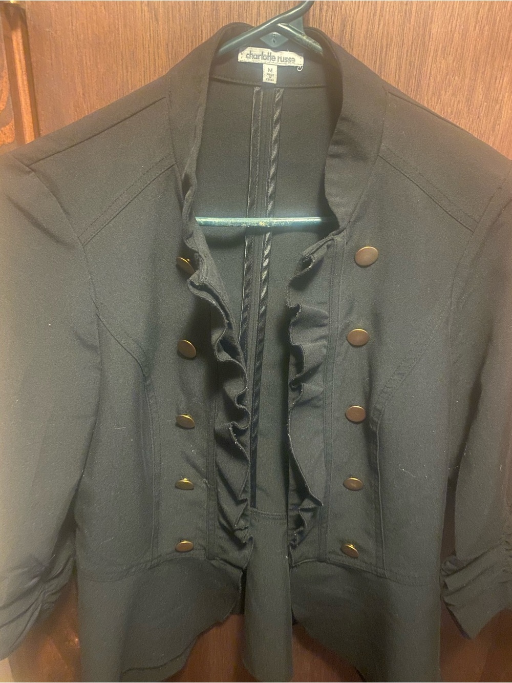 Black Ruffled Double-Breasted Blazer - Picture 2 of 3